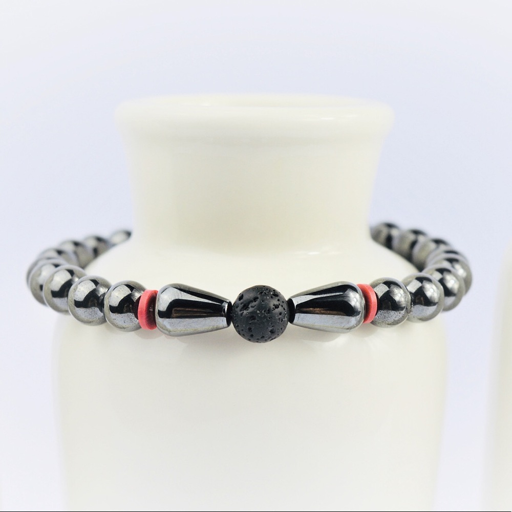 MENS | Hematite Lava Rock Beaded Bracelet-107